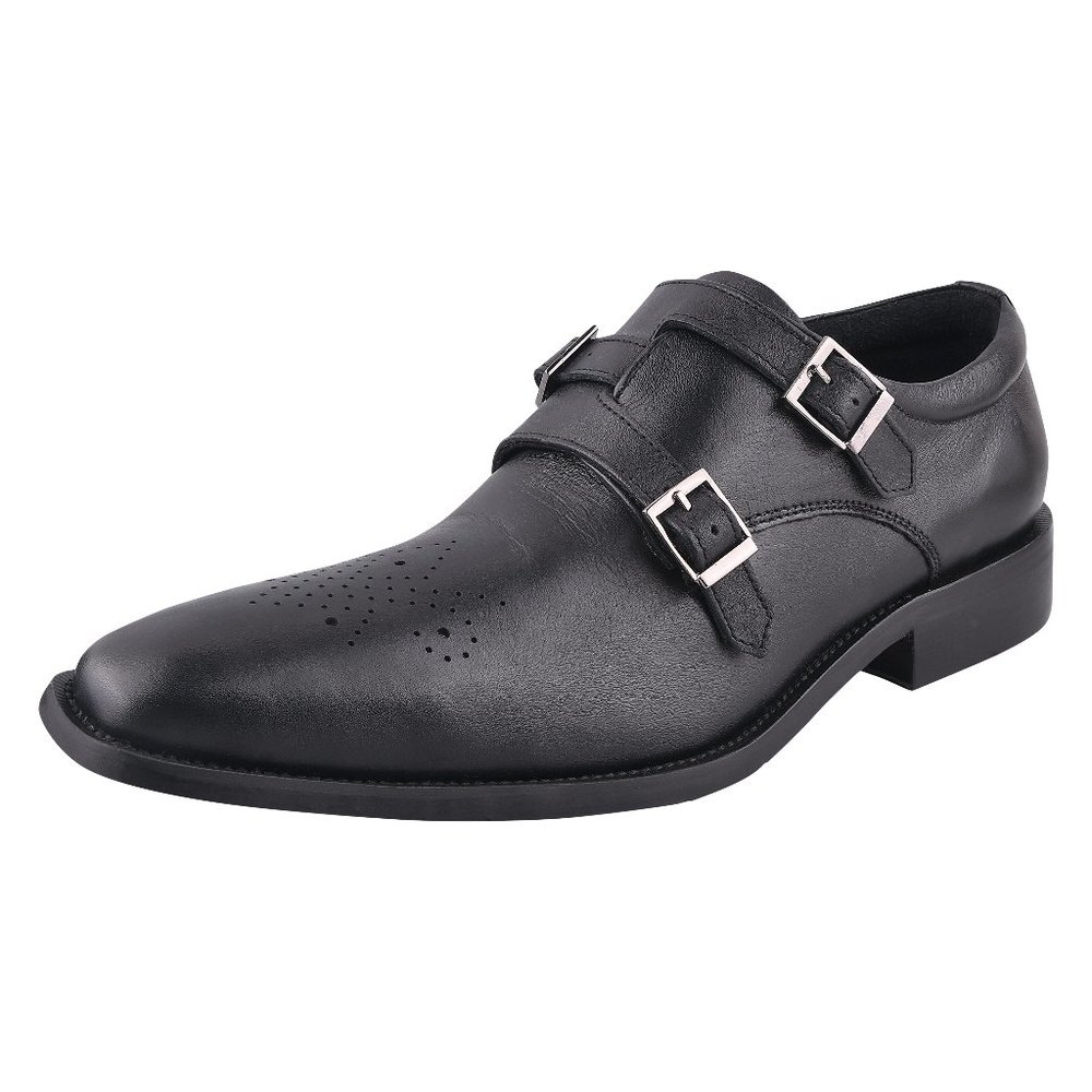 LIBERTYZENO Black Leather Oxford Style Monk Straps